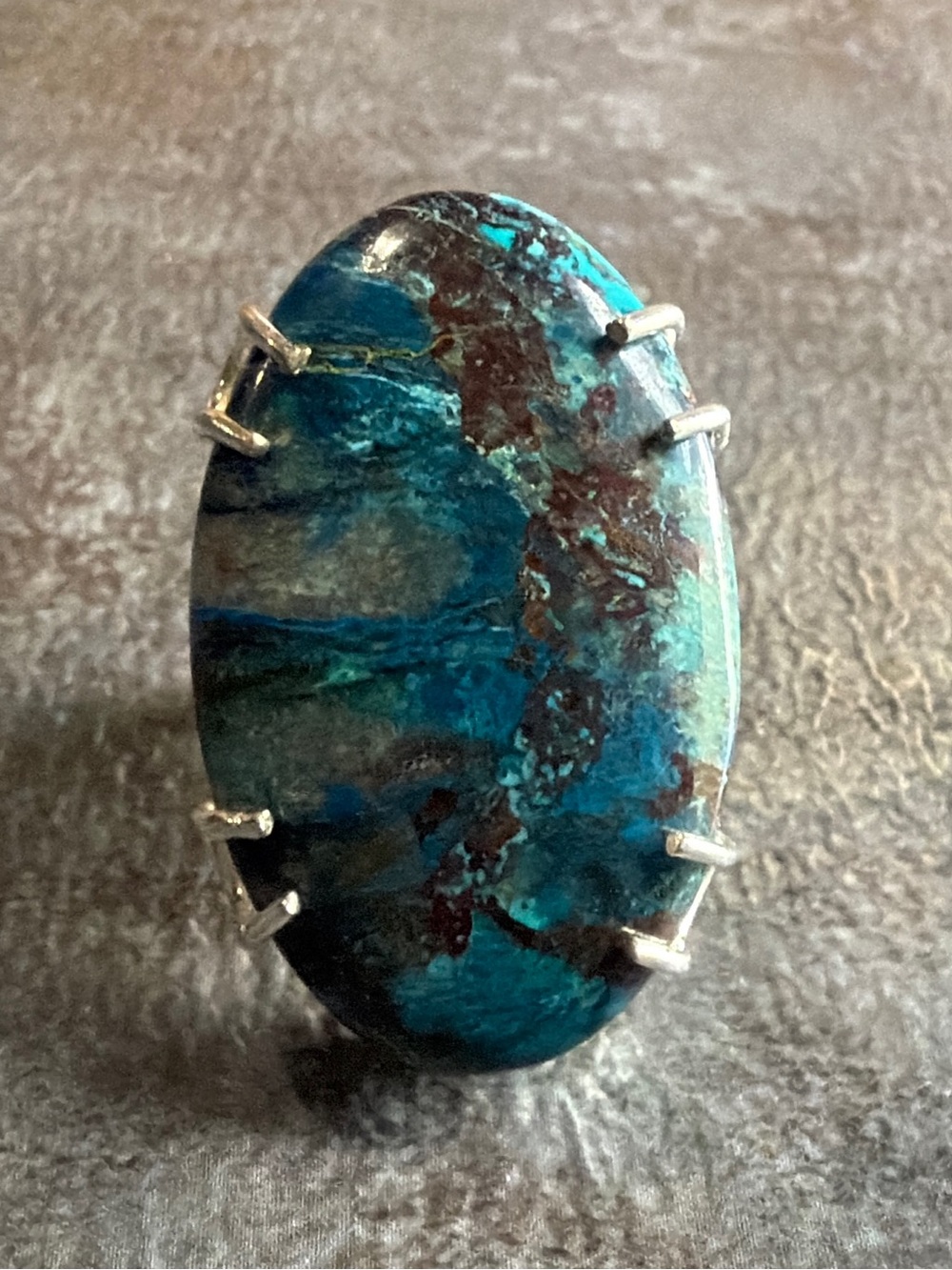 Handcrafted Boho Chrysocolla Quartz Statement Ring Size 8 925 Silver Overlay